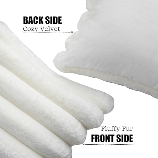 Neelvin Cream White Faux Fur Cozy Soft Striped Decorative Throw Pillow Covers 16x16 inch Set of 2,Velvet Pillowcase Cushion Case for Sofa Couch