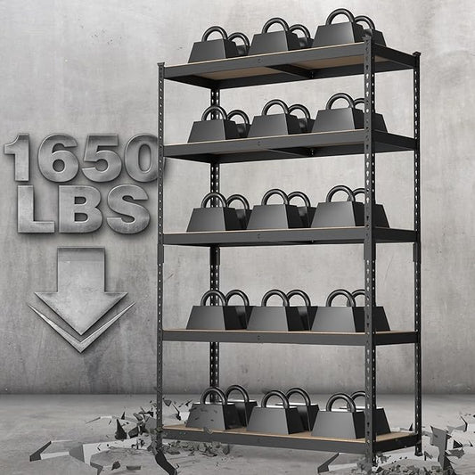 WORKPRO 5-Tier Steel Shelving Unit-Black, 35-3/10”W x 17-1/2”D x 72”H, Adjustable Storage Rack, Heavy Duty Shelf with MDF Board, 1650 lbs Load Capacity (Total) for Garage, Basement, Warehouse, Kitchen