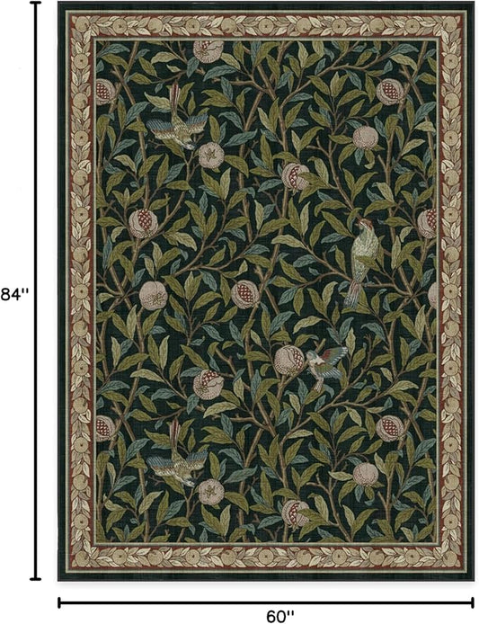 RUGGABLE x Morris & Co Washable Area Rug – Pomegranate Blue Green 5x7, Stain-Resistant, Non-Slip – Medium Machine Washable Rugs for Living Room, Bedroom, Hallway, Entryway & Office–with Cushioned Pad