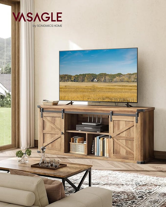 VASAGLE TV Stand for TVs up to 65 Inches, Farmhouse Entertainment Center with Sliding Barn Doors, TV Console Table for Living Room, Honey Brown ULTV324K41