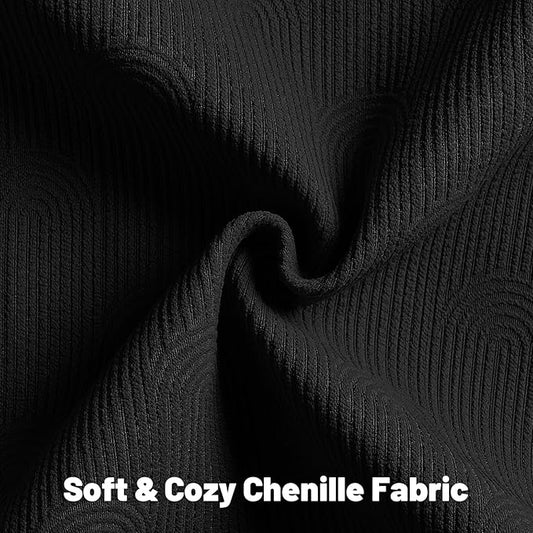 FUTEI Black Chenille Decorative Throw Pillow Covers 26x26 Inch Set of 2,Soft Cozy Striped Geometric Patterns Euro Pillow Shams,Modern Home Decor for Couch Bed Living Room