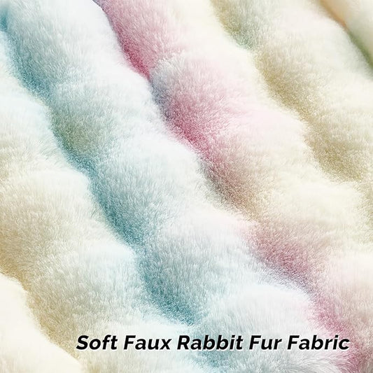 FUTEI Rainbow Decorative Throw Pillow Covers 20x20 Inch Set of 2,Soft Fuzzy Faux Rabbit Fur Cushion Covers with Raised Texture,Neutral Boho Home Decor for Couch Bed Living Room