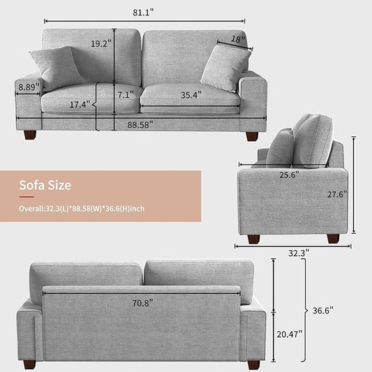 DOPEDIO Modern Loveseat Sofa for Living Room,Chenille Recliner, Removable Cover, Spring Cushions, Solid Wood Frame, Easy Assembly for Small Spaces (88.58inch,Light Gray)