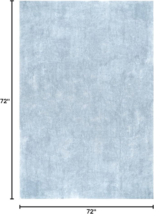 nuLOOM 6' Square Cozy Plush Area Rug, Machine Washable, Non-Slip, Soft Fluffy Shag Carpet for Living Room Bedroom Kids Room Nursery Home Decor, Loni Light Blue