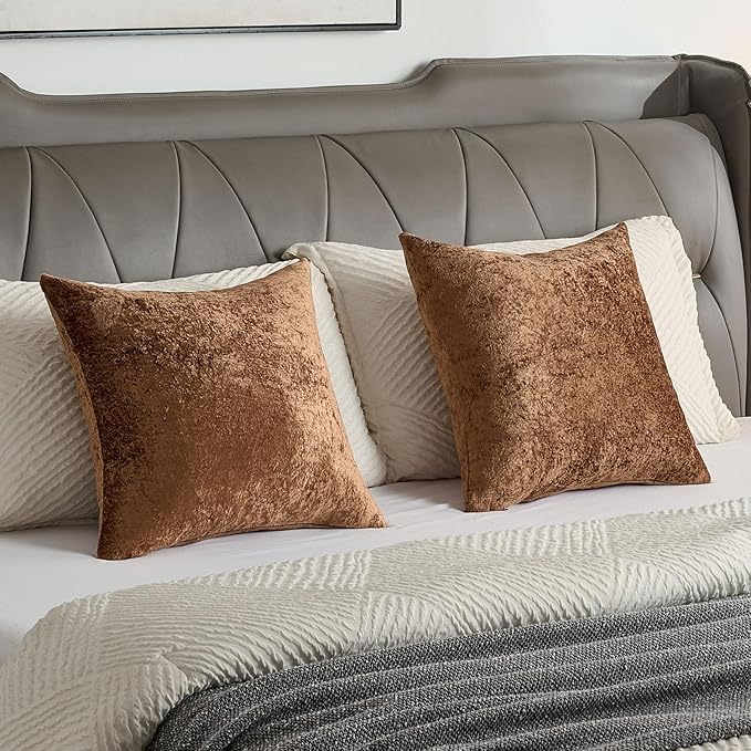 FUTEI Dark Brown Flannel Throw Pillow Covers 26x26 Inch Set of 2,Soft Dimensional Textured Euro Pillow Shams,Modern Home Decor for Couch Living Room