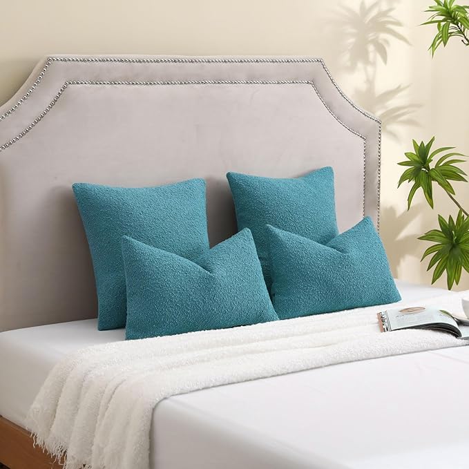 FUTEI Pack of 2 Teal Blue Decorative Throw Pillow Covers 20x20 Inch Soft Cozy Solid Boucle Textured Cushion Case,Modern Home Decor for Couch Bed Living Room