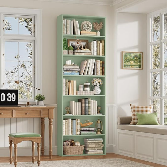 FACBOTALL 82" Tall Bookshelf, 7-Tier Open Shelves Bookcase, Freestanding Display Storage Shelves, Tall Bookcase Home Decor Furniture for Home Office, Living Room, Bedroom, Green