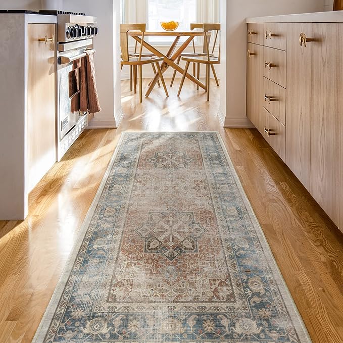 RUGGABLE Washable Vintage Area Rug – Kamran Coral 10x14, Stain-Resistant, Non-Slip – Large Machine Washable Rugs for Living Room, Bedroom, Hallway, Entryway & Office–with Cushioned Pad