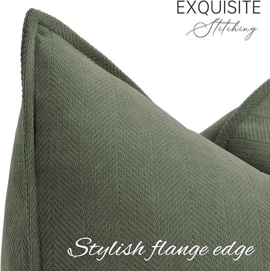 ZWJD Army Green Pillow Covers 18x18 Set of 2 Chenille Throw Pillow Covers with Elegant Design Soft and Luxurious Decorative Throw Pillows for Couch, Bed, and Home Decor