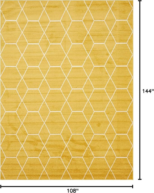 Unique Loom Trellis Frieze Collection Area Rug - Geometric (9' x 12' 2", Yellow/ Ivory)