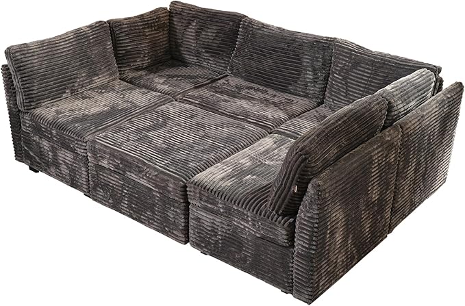 130'' Modern Modular Sectional Sofa with Movable Ottoman,5 Seats Cloud Comfort Corduroy Fluffy Couch,L Shaped Convertible Sofa Couch for Living Room,Grey