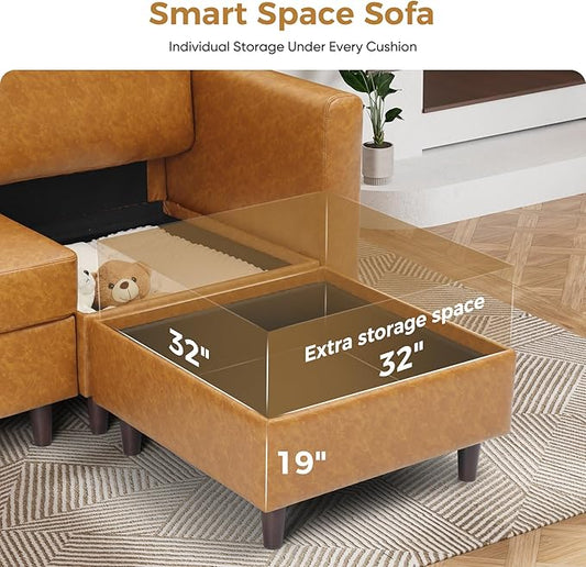 ABCASA Faux Leather Accent Chair with Ottoman,Upholstered Armchair with Storage,Extra-Deep-Seated Modular Single Sofa,Reading Chair with Footrest for Living Room Lounge Chair Brown