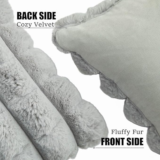 Neelvin Grey Faux Fur Cozy Soft Plaid Decorative Throw Pillow Covers 20x20 inch Set of 2,Velvet Pillowcase Cushion Case for Sofa Couch