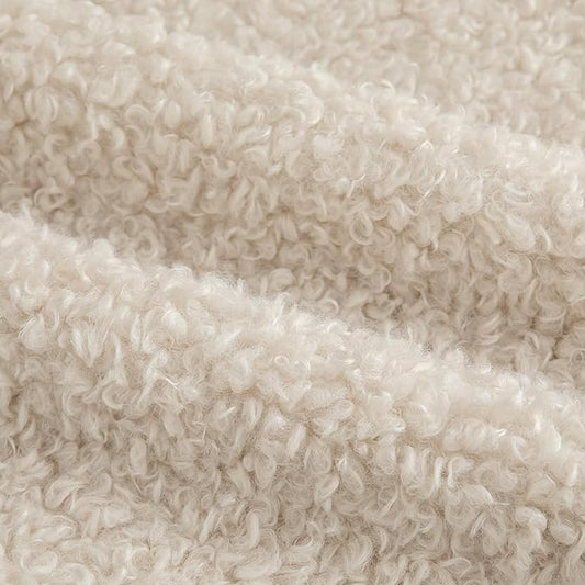 Pack of 2 Curly Teddy Wool Faux Fur Throw Pillow Covers Fuzzy Accent Soft Sherpa Pillowcases Sheepskin Fleece Decorative Cushion Case for Sofa Couch Living Room 24x24 Inch Neutral Light Beige