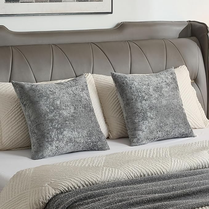 FUTEI Dark Grey Flannel Throw Pillow Covers 16x16 Inch Set of 2,Soft Dimensional Textured Cushion Cases,Modern Home Decor for Couch Living Room