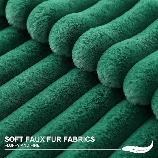 Pallene Faux Fur Plush Christmas Throw Pillow Covers 16x16 Set of 2, Luxury Soft Fluffy Striped Decorative Pillow Covers for Sofa, Couch, Living Room, Christmas Green