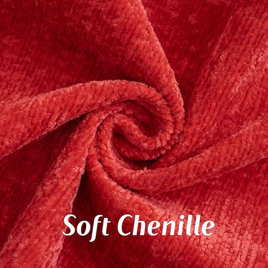 FUTEI Christmas Red Chenille Throw Pillow Covers 18x18 Inch Set of 2,Soft Cozy Bound Edge Design Cushion Case,Home Decor for Couch Bed Living Room