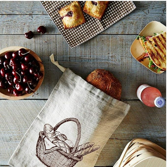 Linen Bread Bag – Reusable Linen Bags for Homemade Bread & Sourdough | Cloth Bags for Sourdough, Artisan Loaves, & Pastries | Unbleached Natural Fabric with Drawstring Closure, 3-Pack, 11 x 15"
