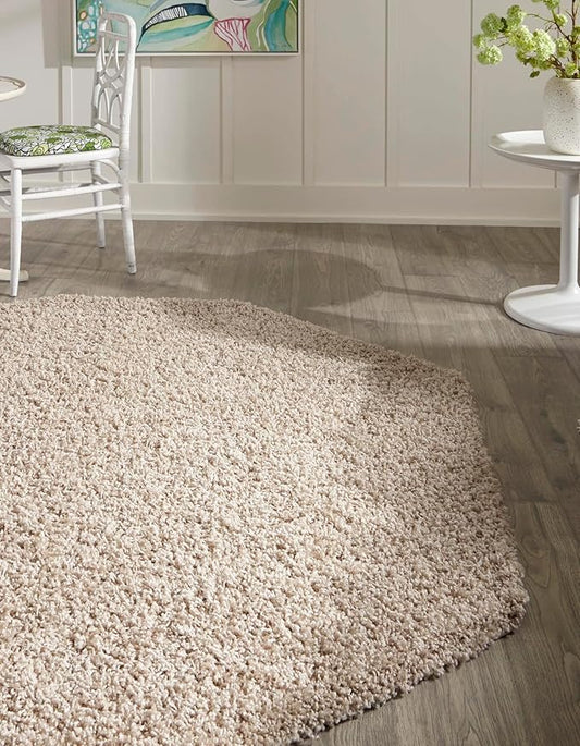 Unique Loom Solid Shag Collection Area Rug (6' 1" Octagon, Taupe)