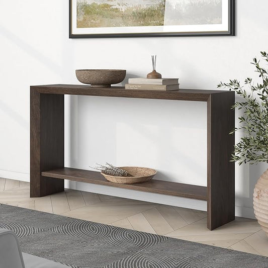 Henn&Hart 55'' Wooden Rectangular Console Table Entryway Table, Sofa Table with Wooden Storage Shelf for Entryway, Living Room, Couch, Hallway, or Office, Alder Brown