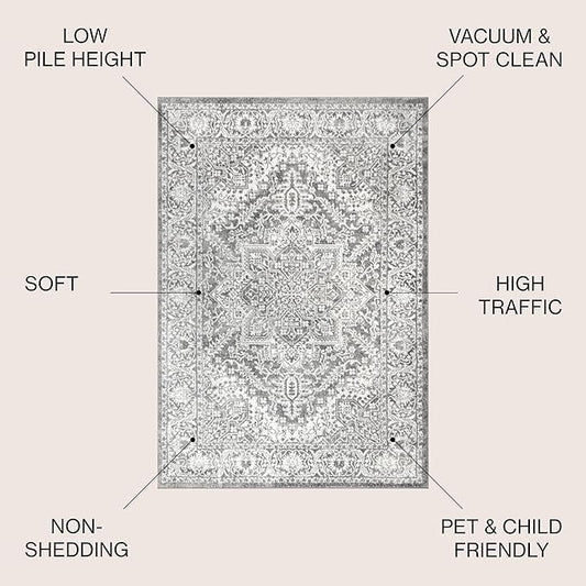 JONATHAN Y Modern Vintage Medallion Light Gray Indoor Area Rug, 3x5, Country, Floral, Easy-Cleaning for Living Room, Bedroom, Kitchen, Pet Friendly, Non-Shedding (MDP100A-3)