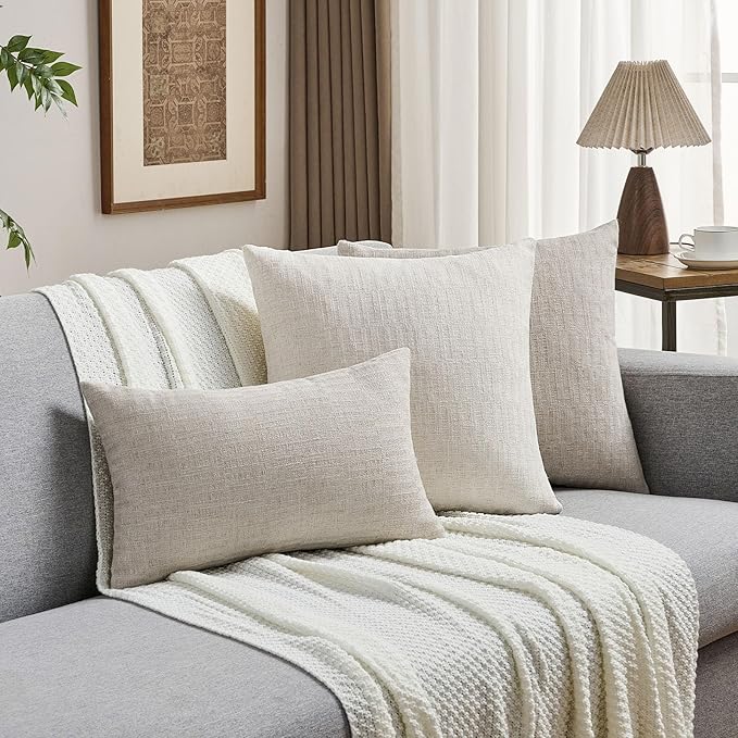 FUTEI Light Natural Decorative Throw Pillow Covers 16x16 Inch Set of 2,Soft Linen Slub Texture Cushion Case,Farmhouse Home Decor for Couch Bed Living Room