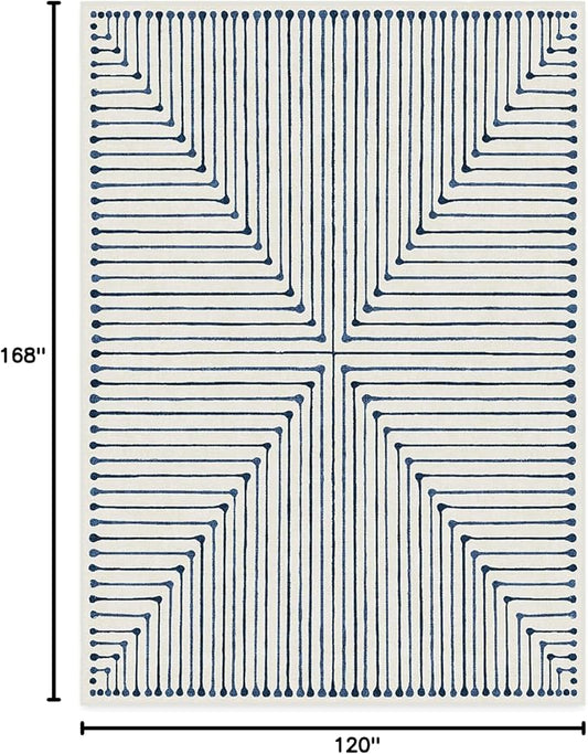 RUGGABLE x Jonathan Adler Machine Washable Modern Area Rug – Inkdrop Slate Blue 10x14, Stain-Resistant, Non-Slip – Large Rugs for Living Room, Bedroom, Hallway, Entryway & Office–with Standard Pad