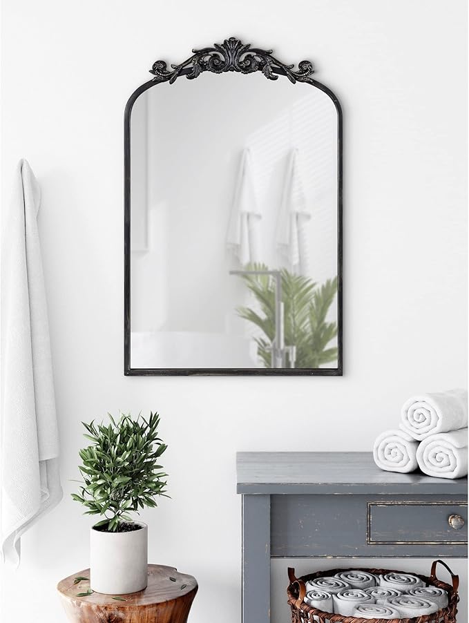 Kate and Laurel Arendahl Ornate Traditional Arch Mirror; 36 x 29; Gold; Decorative Baroque Style Arched Vintage Gold Mirror with Wide Frame and Ornamental Crown