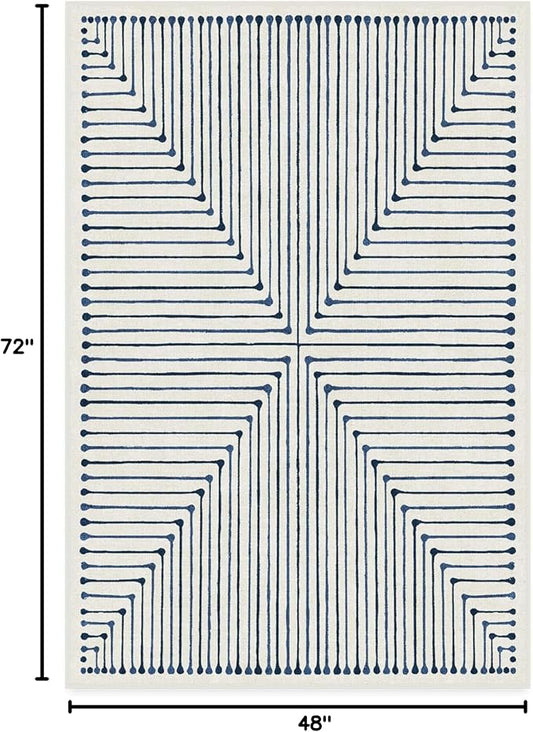 RUGGABLE x Jonathan Adler Machine Washable Modern Area Rug – Inkdrop Slate Blue 4x6, Stain-Resistant, Non-Slip – Medium Rugs for Living Room, Bedroom, Hallway, Entryway & Office–with Standard Pad