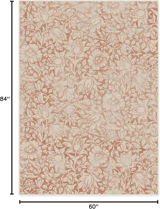 RUGGABLE x Morris & Co Washable Area Rug – Mallow Rust Red 5x7, Stain-Resistant, Non-Slip – Medium Machine Washable Rugs for Living Room, Bedroom, Hallway, Entryway & Office–with Cushioned Pad