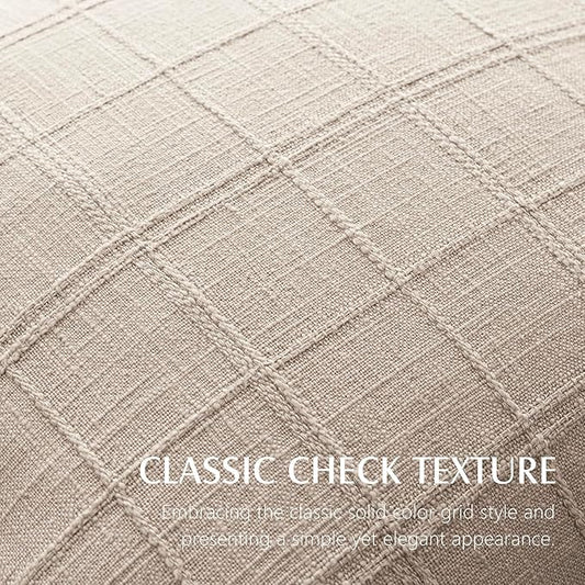 Foindtower Set of 2 Decorative Linen Check Throw Pillow Covers Neutral Farmhouse Lumbar Cushion Covers Modern Boho Home Decor for Sofa Chair Couch Bedroom Living Room,12×20 Inch,Natural Linen