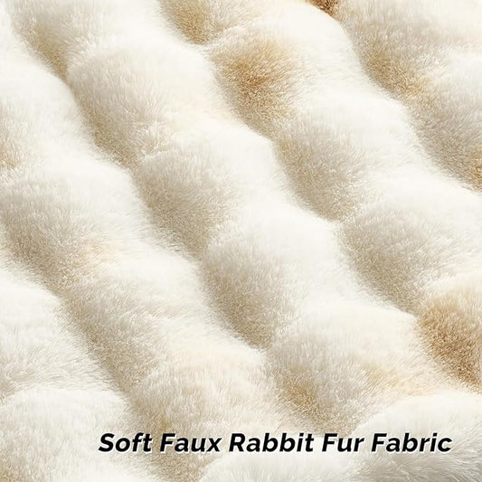 FUTEI Yellow White Decorative Throw Pillow Covers 16x16 Inch Set of 2,Soft Fuzzy Faux Rabbit Fur Cushion Covers with Raised Texture,Neutral Boho Home Decor for Couch Bed Living Room
