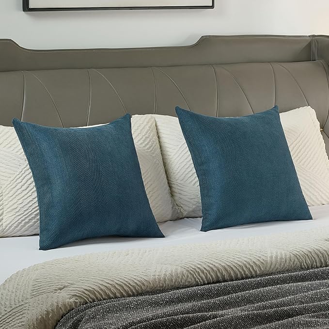 FUTEI Navy Blue Chenille Throw Pillow Covers 26x26 Inch Set of 2,Soft Wide Chevron Textured Euro Pillow Shams,Farmhouse Home Decor for Couch Bed Living Room