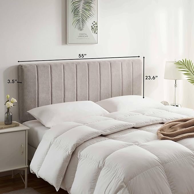 Upholstered Full Headboard - Easy Assemble Channel Stitched Headboard Full Size - Wall Mounted Headboards with 3D Soundproof Wall Panels Peel & Stick Floating Headboards, Silver