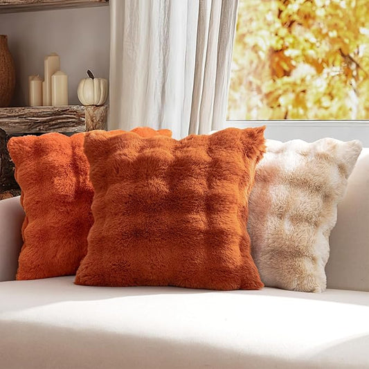 MIULEE Faux Fur Pillow Covers Thick Soft Plush Lumbar Throw Pillows Luxury Home Decor for Fall Couch Bed Bedroom Living Room Sofa,12x20 Inch Pack of 2 Rust