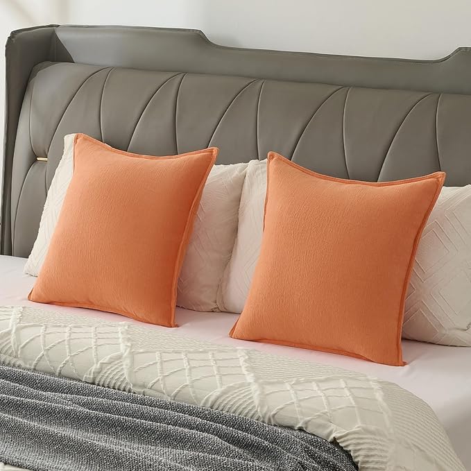 FUTEI Orange Chenille Throw Pillow Covers 20x20 Inch Set of 2,Edges Double-Stitched Cushion Cases,Modern Home Decor for Couch Living Room