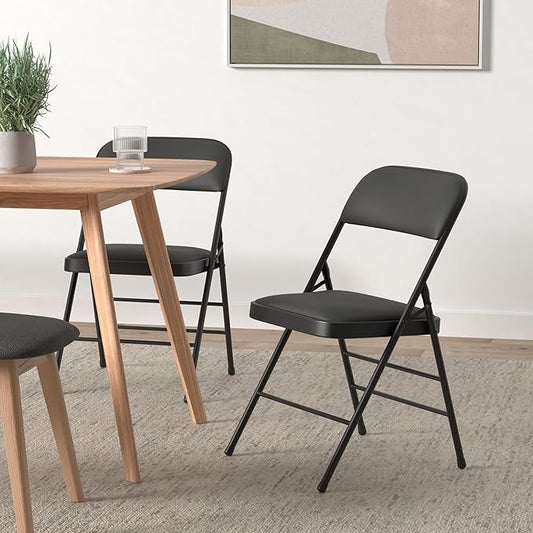 Amazing for less Pack of 2 (Fabric/Vinyl) Steel Frame Metal Foam Padded Folding Chairs (Black, Gray, White) (2-Pack - Vinyl Black)