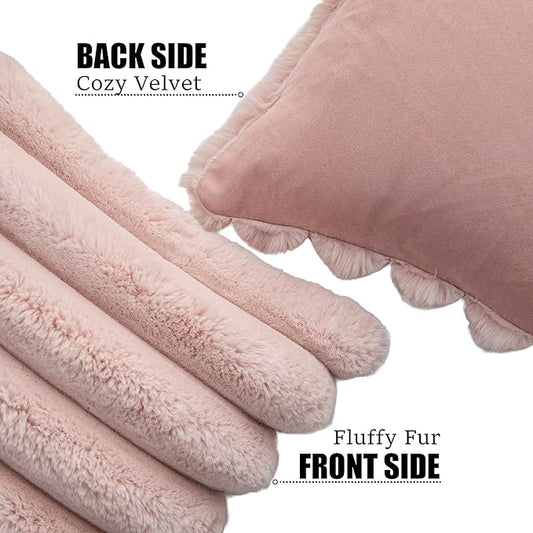 Neelvin Pink Faux Fur Cozy Soft Striped Decorative Throw Pillow Covers 16x16 inch Set of 2,Velvet Pillowcase Cushion Case for Sofa Couch