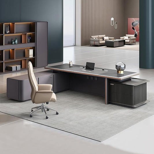Modern Executive Desk, 94.5 inch L Shaped Desk with Storage, L Shape Corner Desk Drawers and Lockable Storage No Installation Required Without Display Racks and Bookshelves