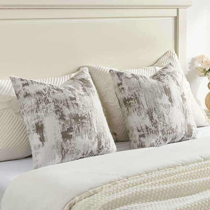 FUTEI Coffee White Decorative Throw Pillow Covers 22x22 Inch Set of 2,Soft Faux Cashmere Jacquard - Textured & Cozy Cushion Case,Modern Home Decor for Couch Bed Living Room