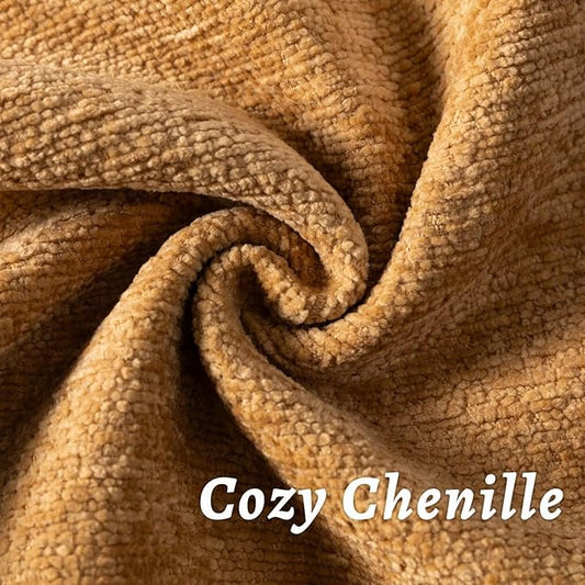 Mustard Yellow Decorative Throw Pillow Covers 20x20 Inch Set of 2 Cozy Soild Chenille Cushion Cases Soft Textured Square Couch Pillows Cover Boho Accent Farmhouse Pillowcases for Bed