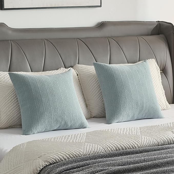 FUTEI Dusty Blue Chenille Throw Pillow Covers 24x24 Inch Set of 2,Soft Striped & Diamond Textured European Cushion Cases,Modern Home Decor for Couch Living Room