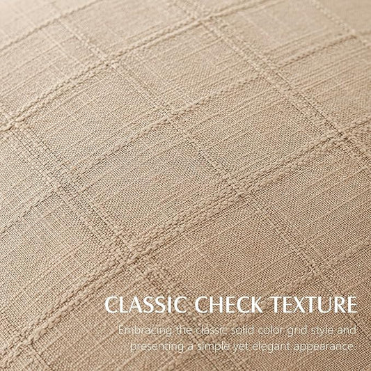 Foindtower Set of 2 Decorative Linen Check Throw Pillow Covers Neutral Farmhouse Lumbar Cushion Covers Modern Coastal Boho Home Decor for Sofa Chair Couch Bedroom Living Room,12×24 Inch,Camel