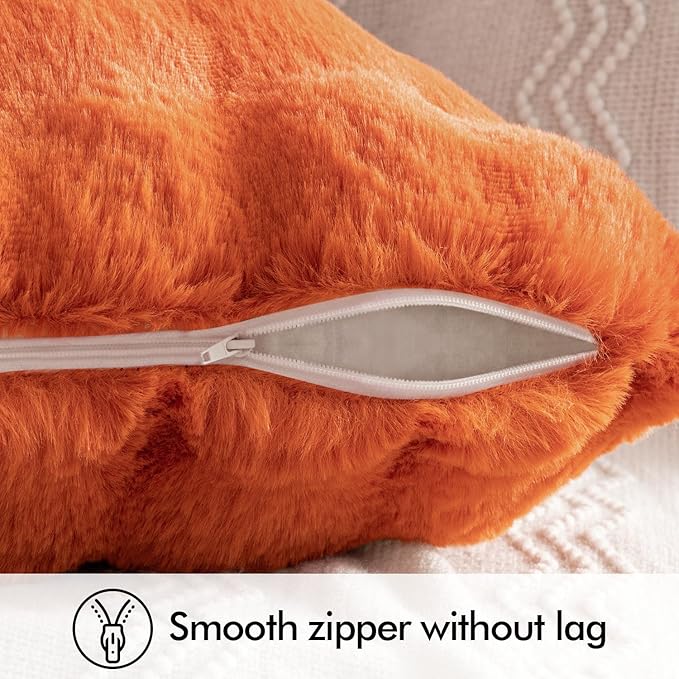 MIULEE Faux Fur Pillow Covers Thick Soft Plush Throw Pillows Luxury Home Decor for Fall Couch Bed Bedroom Living Room Sofa,20x20 Inch Pack of 2 Burnt Orange