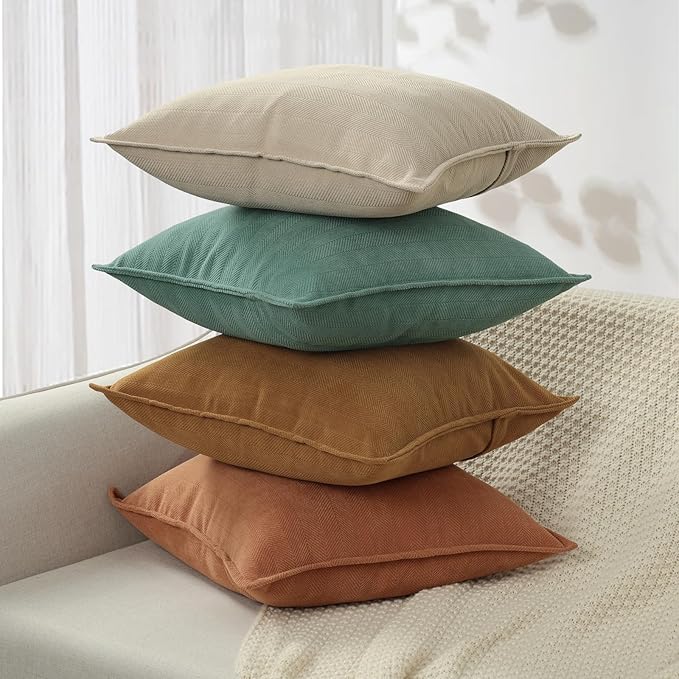 ZWJD Throw Pillow Covers 18x18 Set of 4 Chenille Pillow Covers with Elegant Design Soft and Luxurious Decorative Throw Pillows for Couch, Bed, and Home Decor