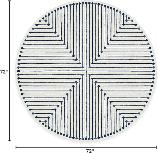 RUGGABLE x Jonathan Adler Machine Washable Modern Area Rug– Inkdrop Slate Blue 6 ft Round, Stain-Resistant, Non-Slip–Medium Rugs for Living Room, Bedroom, Hallway, Entryway & Office–with Standard Pad