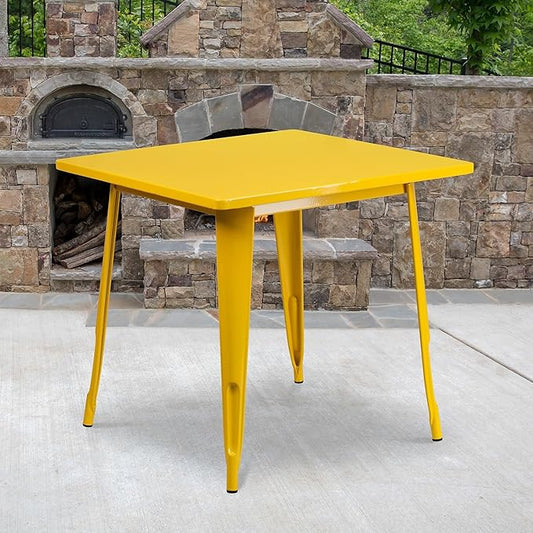 Flash Furniture Felix Commercial Grade 31.5" Square Yellow Metal Indoor-Outdoor Table