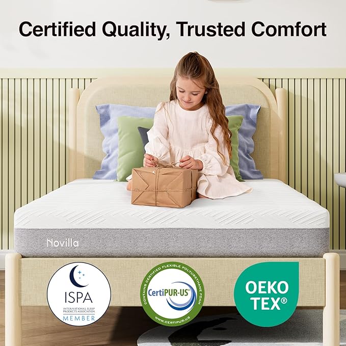 Novilla Twin XL Mattress, 6-Inch Gel Memory Foam Mattress for Cool Night Sleep & Pressure Relief,Medium Firm XL Twin Size in a Box, Bliss