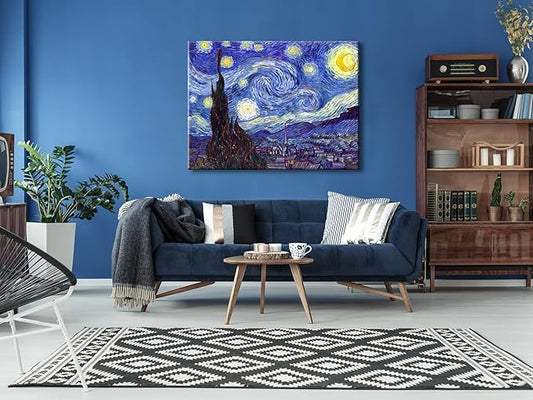 Wieco Art Large Starry Night by Van Gogh Classical Famous Artwork Modern Canvas Prints Blue Abstract Landscape Pictures Prints on Canvas Wall Art for Living Room Bedroom Home Decorations