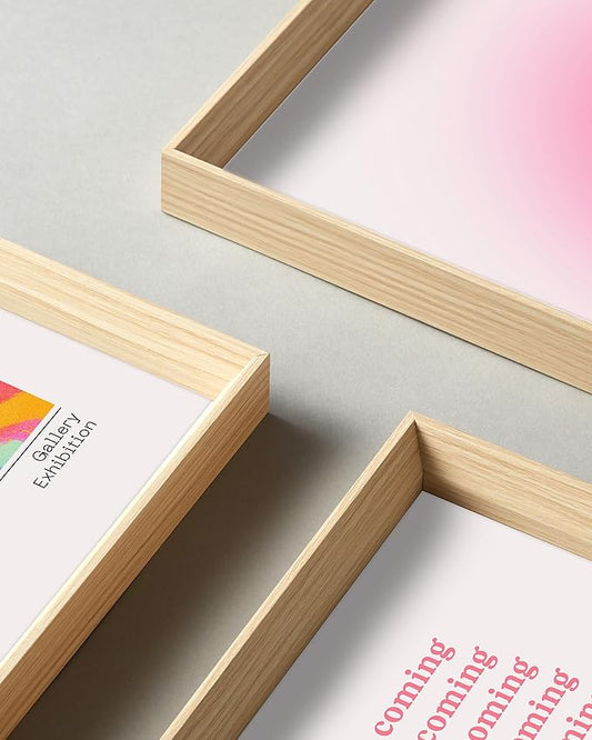 Framed Abstract Pink Canvas Wall Art,Retro Gradient Canvas Wall Decor,16x12IN High Framed Wood Design Print,Minimalist Classic Décor Aesthetic for Living Room,Bedroom,Bathroom Set of 3